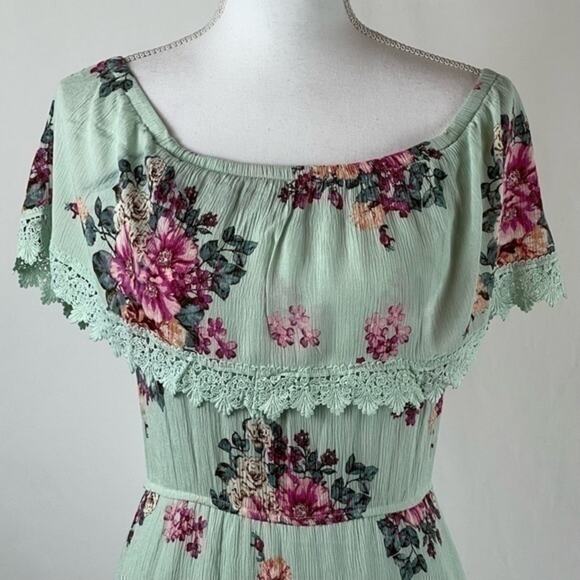Altar’d State Pale Green Floral Lace Prairie Boho Cottage Maxi Dress NWOT Size S - Picture 3 of 12